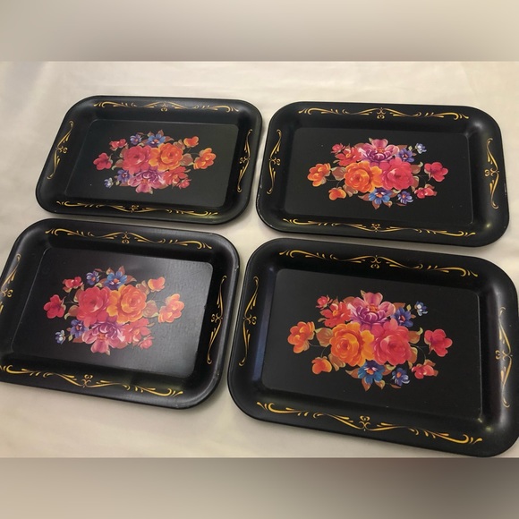 Vintage flora metal storage tray 4pcs- SMALL SIZE- - Picture 2 of 8